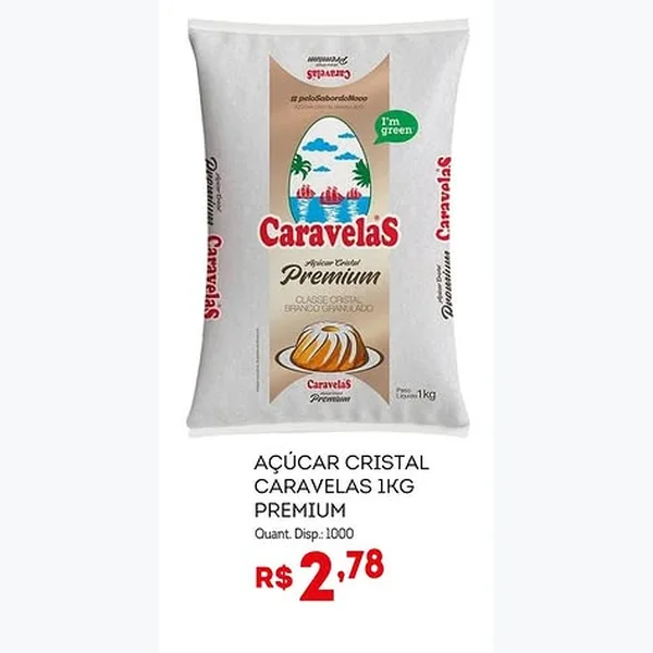 Recorte do encarte de Açúcar Cristal Premium Caravelas 1 kg
