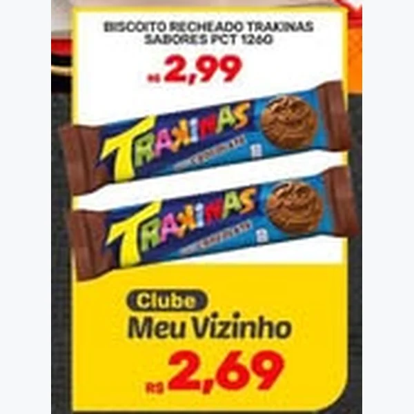 Recorte do encarte de Biscoito Recheado Trakinas 126 g