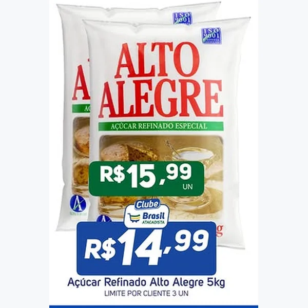 Recorte do encarte de Açúcar Refinado Especial Alto Alegre 5 kg