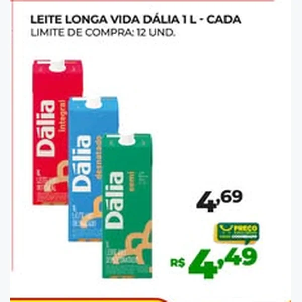 Recorte do encarte de Leite Longa Vida Dália 1 L