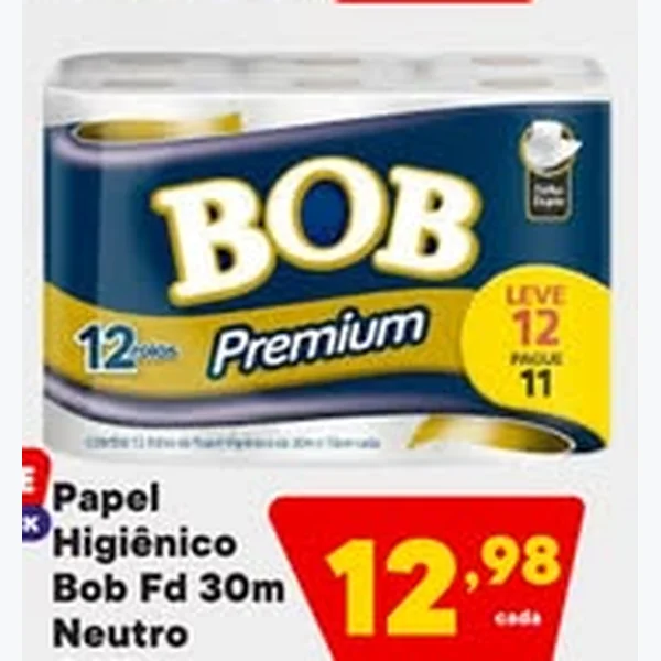 Papel Higiênico Premium Neutro Bob 12 un × 30 un