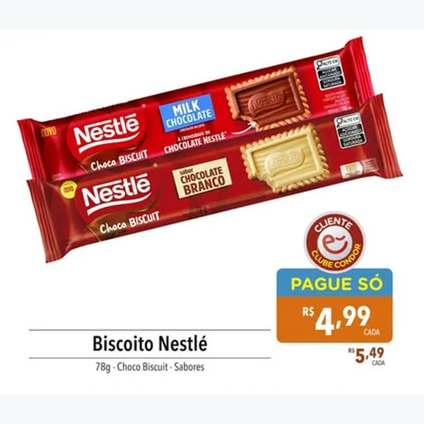 Recorte do encarte de Biscoito Choco Biscuit Milk Chocolate Nestlé 78 g