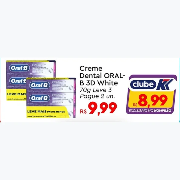 Creme Dental 3d White Oral-B 3 un × 70 g