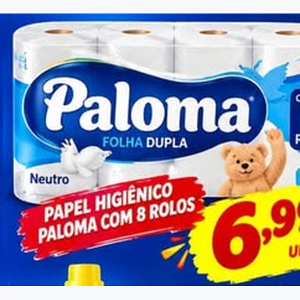 Recorte do encarte de Papel Higiênico Folha Dupla Paloma 8 un