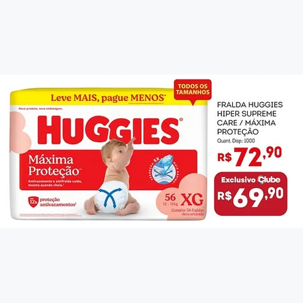 Fralda Supreme Care / Máxima Proteção Huggies 56 un