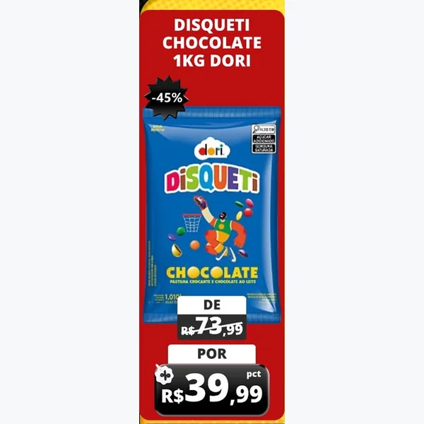 Recorte do encarte de Disqueti Chocolate Dori 1 kg