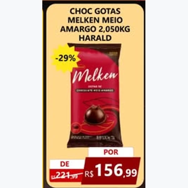 Recorte do encarte de Gotas de Chocolate Meio Amargo Harald 2,05 kg