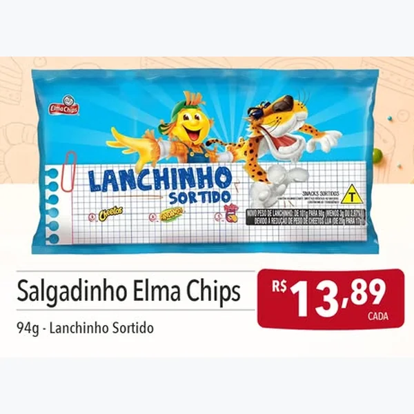 Recorte do encarte de Lanchinho Sortido Elma Chips 94 g
