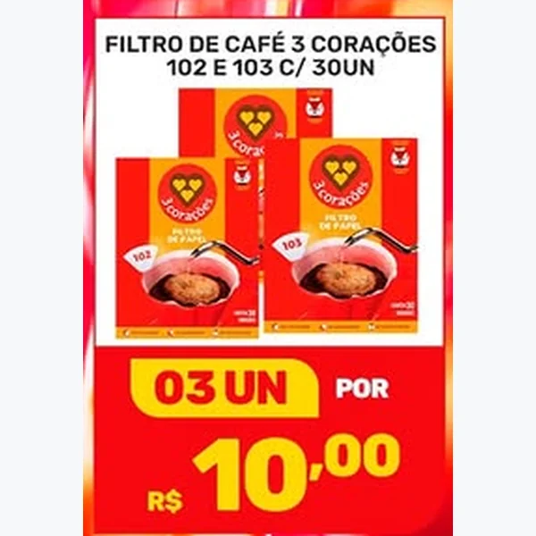 Recorte do encarte de Filtro de Café 102 3 Corações 30 un