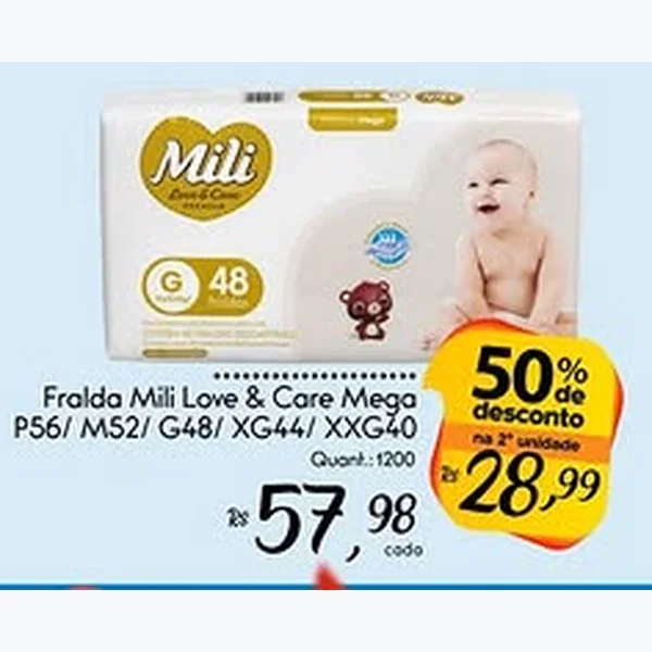 Recorte do encarte de Fralda Love & Care Mili