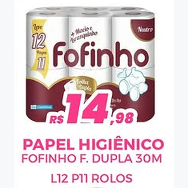 Papel Higiênico Folha Dupla Fofinho 12 un × 30 un