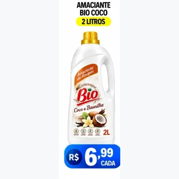 Recorte do encarte de Amaciante Coco e Baunilha Bio 2 L