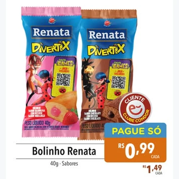 Recorte do encarte de Bolinho Divertix Morango Renata 40 g
