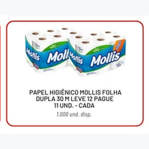 Papel Higiênico Folha Dupla Mollis 12 un × 30 un