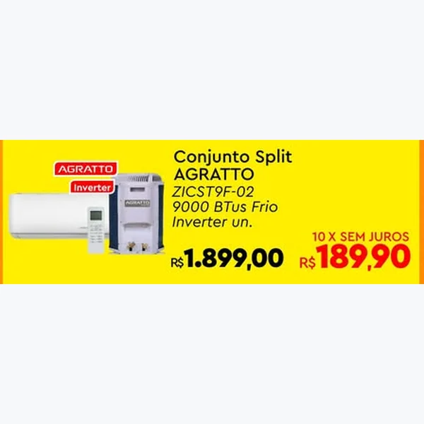 Recorte do encarte de Conjunto Split Inverter 9000 Btus Frio AGRATTO