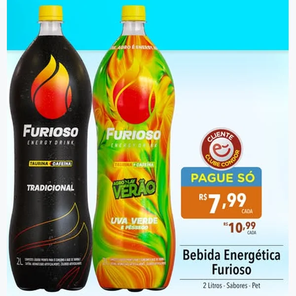 Recorte do encarte de Bebida Energética Uva Verde e Pêssego Furioso 2 L