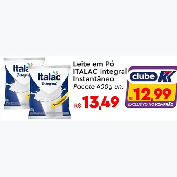Recorte do encarte de Leite em Pó Integral Instantâneo ITALAC 400 g