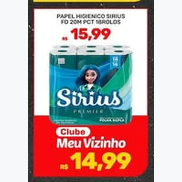 Recorte do encarte de Papel Higiênico Premier Sirius 16 un × 20 un