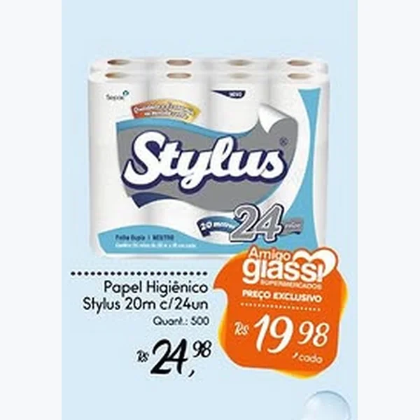 Recorte do encarte de Papel Higiênico Stylus 24 un × 20 un