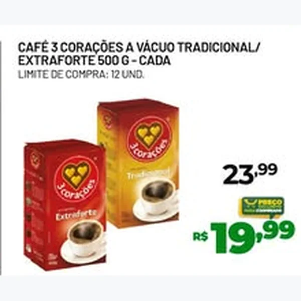 Café a Vácuo Tradicional 3 Corações 500 g