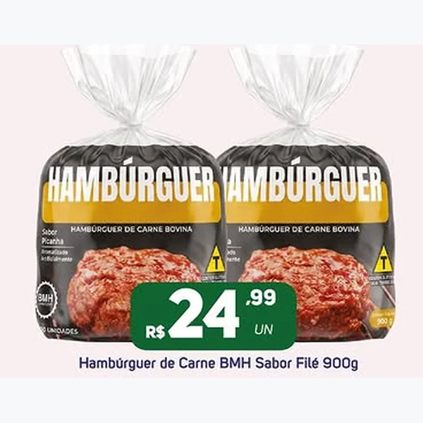 Recorte do encarte de Hambúrguer de Carne Sabor Filé BMH 900 g