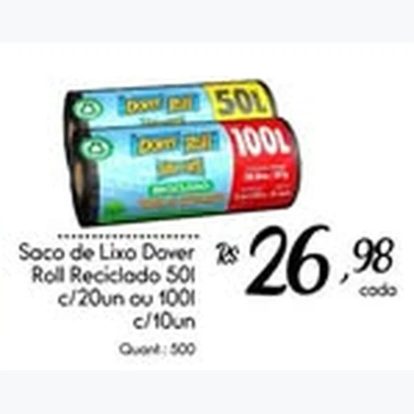 Recorte do encarte de Saco de Lixo Reciclado 100l Dover 10 un