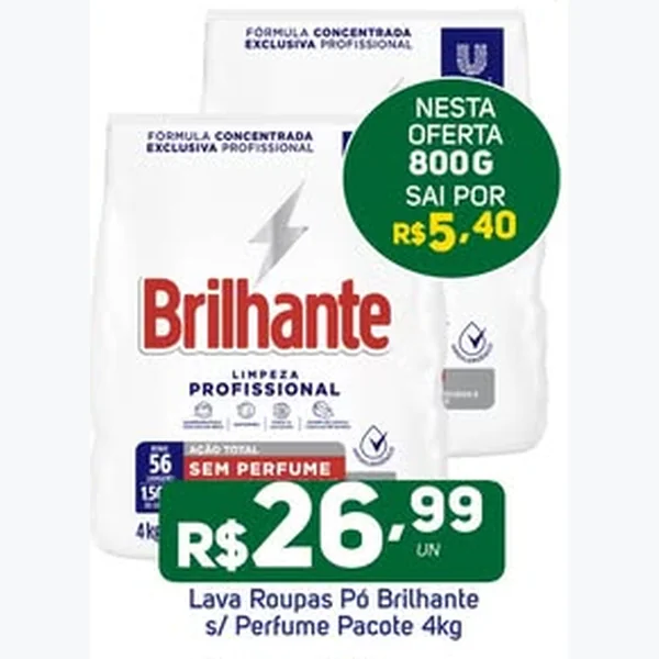 Lava Roupas Pó S/ Perfume Brilhante 4 kg
