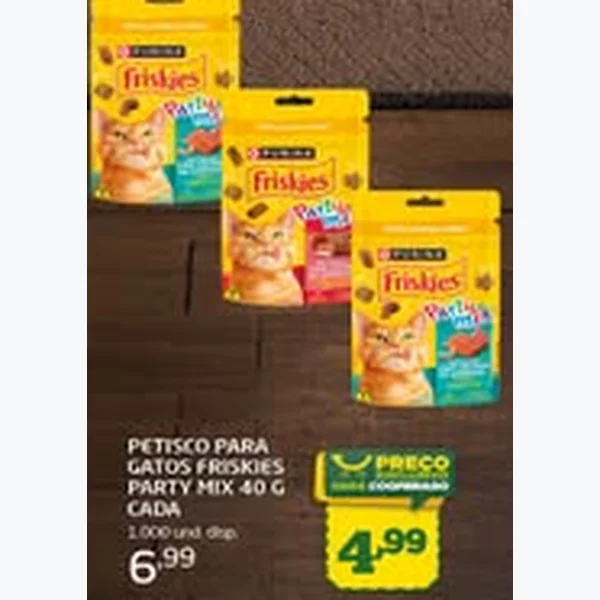 Recorte do encarte de Petisco para Gatos Party Mix Friskies 40 g