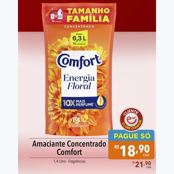 Recorte do encarte de Amaciante Concentrado Comfort 1,4 L