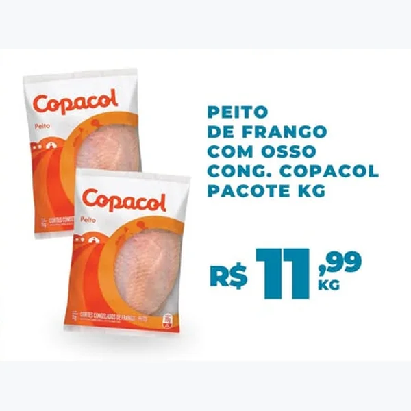 Recorte do encarte de Peito de Frango com Osso Congelado Copacol