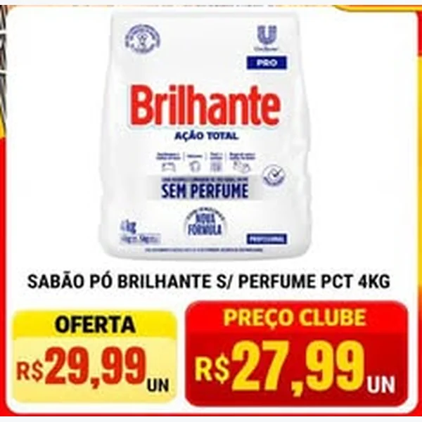 Sabão em Pó Ação Total sem Perfume Brilhante 4 kg