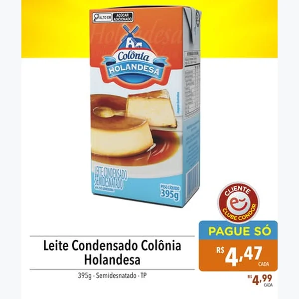 Recorte do encarte de Leite Condensado Semidesnatado Colônia Holandesa 395 g