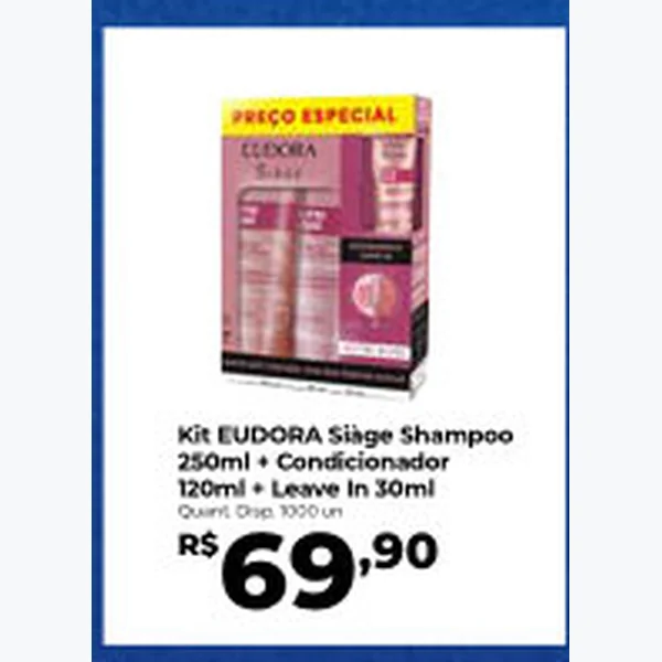 Recorte do encarte de Kit Shampoo + Condicionador + Leave In EUDORA 250 ml