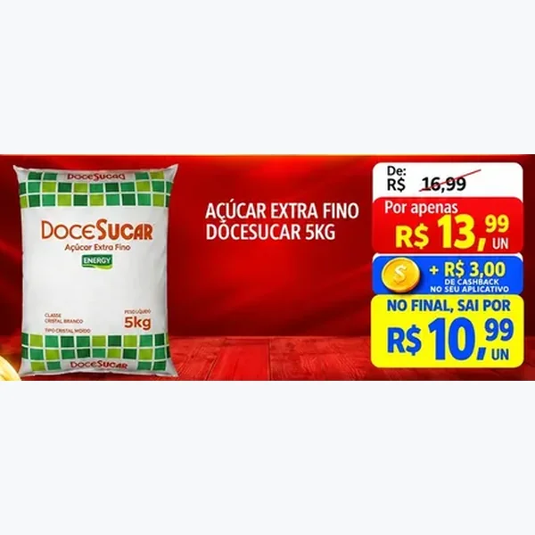 Recorte do encarte de Açúcar Extra Fino DoceSucar 5 kg