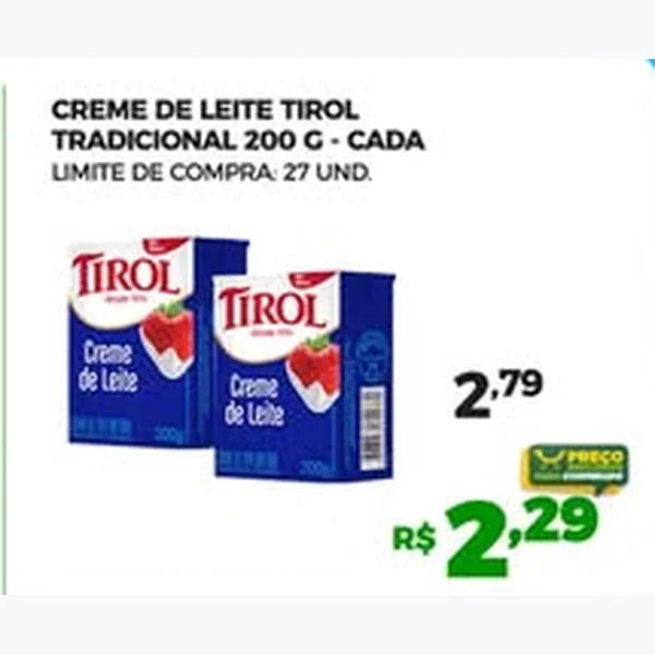 Recorte do encarte de Creme de Leite Tradicional Tirol 200 g