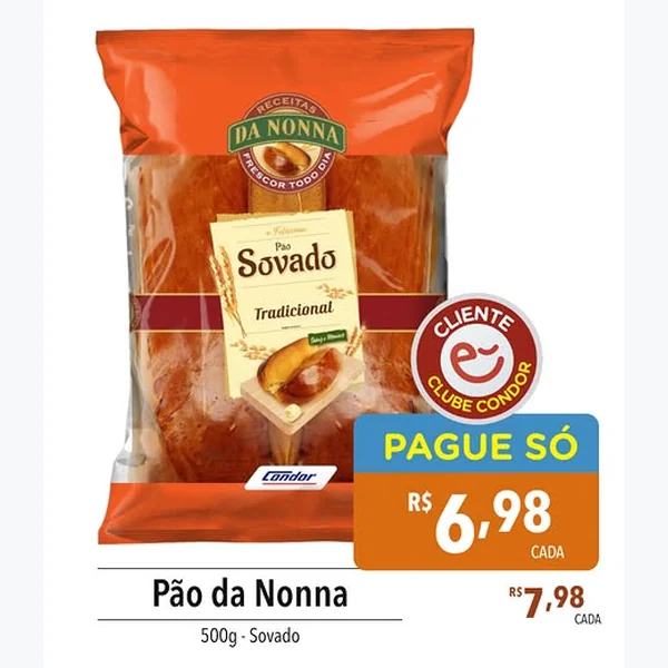 Recorte do encarte de Pão Sovado Tradicional Da Nonna 500 g