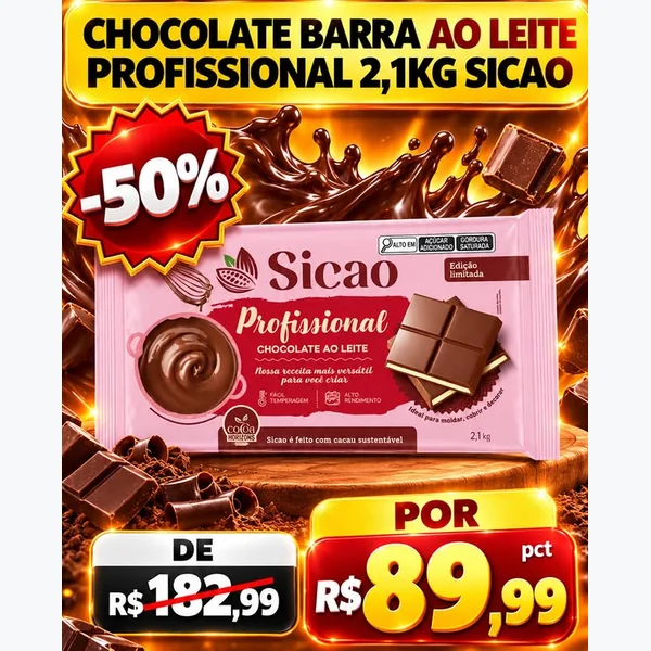 Recorte do encarte de Chocolate Barra ao Leite Profissional Sicao 2,1 kg
