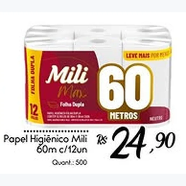 Papel Higiênico Folha Dupla Mili Max 12 un × 60 un