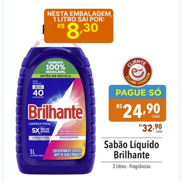 Sabão Líquido Limpeza Total Brilhante 3 L