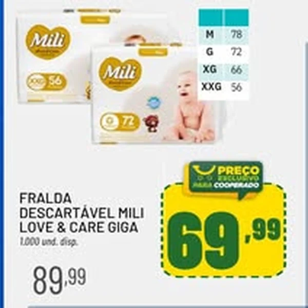 Recorte do encarte de Fralda Descartável Love & Care Giga Mili