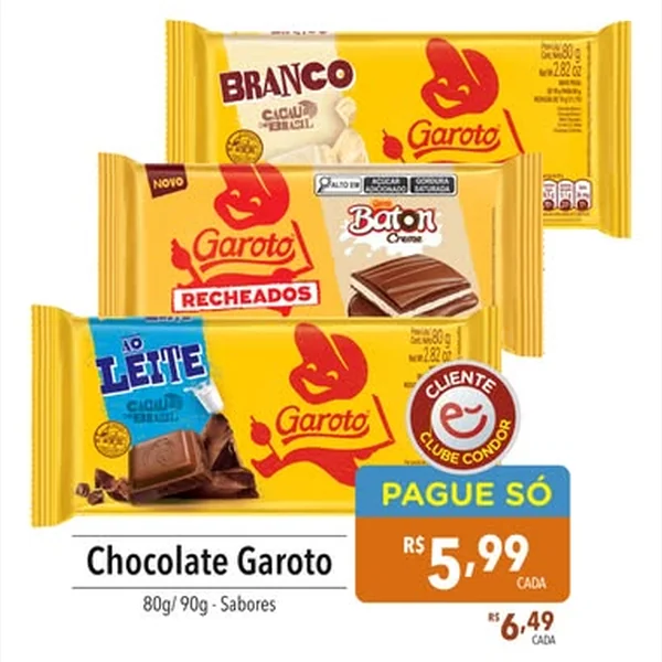 Recorte do encarte de Chocolate Branco Garoto 80 g