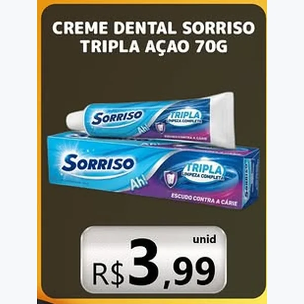 Recorte do encarte de Creme Dental Tripla Ação Sorriso 70 g