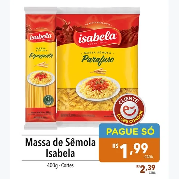 Massa de Sêmola Parafuso Isabela 400 g