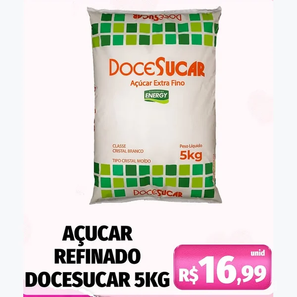Recorte do encarte de Açúcar Extra Fino DoceSucar 5 kg