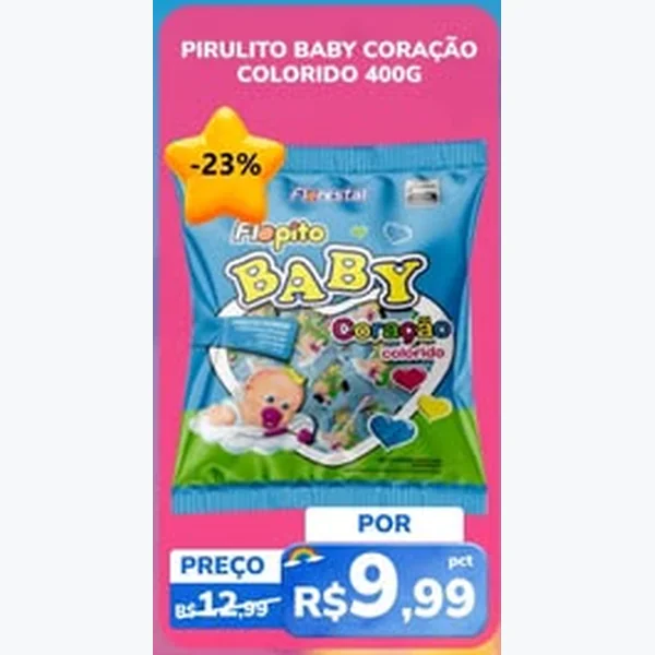 Recorte do encarte de Pirulito Baby Coração Colorido Florestal 400 g