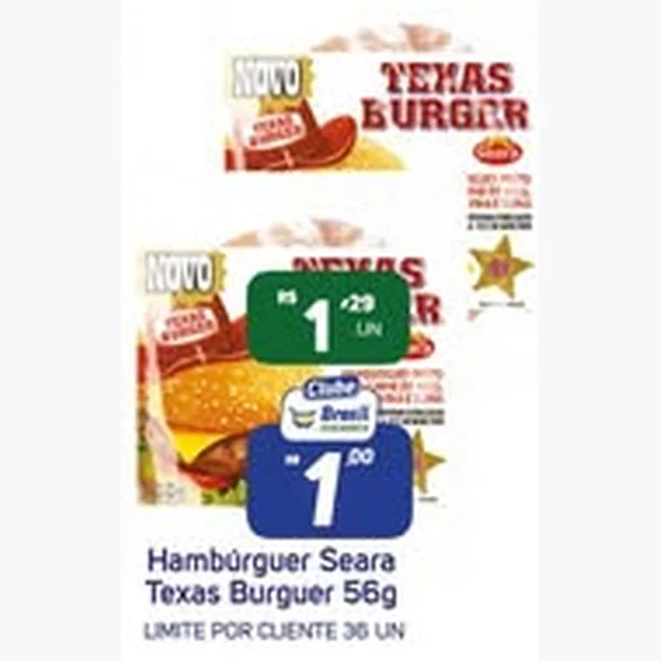 Recorte do encarte de Hambúrguer Texas Burguer Seara 56 g
