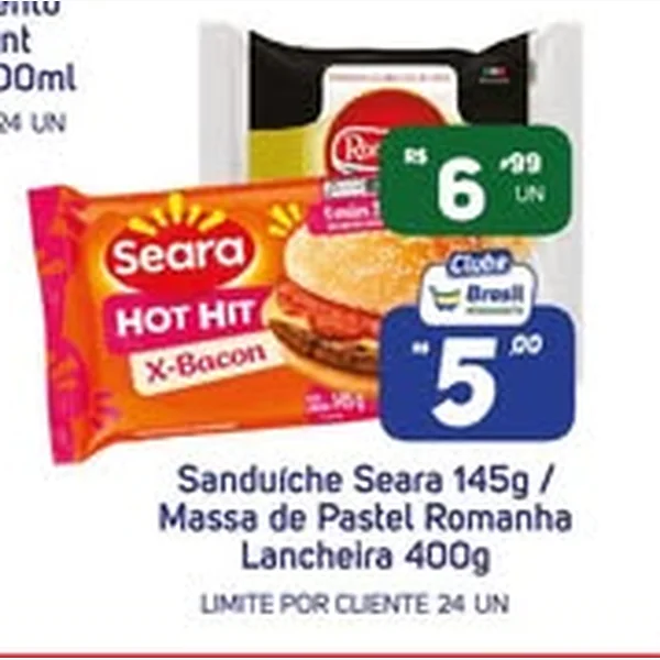 Recorte do encarte de Sanduíche Hot Hit X-bacon Seara 145 g