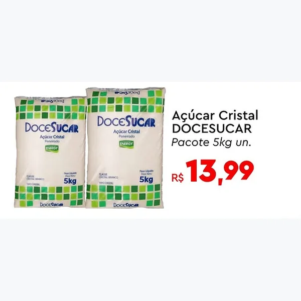 Recorte do encarte de Açúcar Cristal Docesucar 5 kg