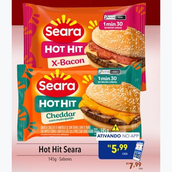 Recorte do encarte de Hot Hit Cheddar Seara 145 g