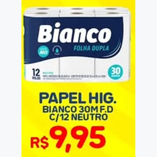 Recorte do encarte de Papel Higiênico Folha Dupla Bianco 12 un × 30 un